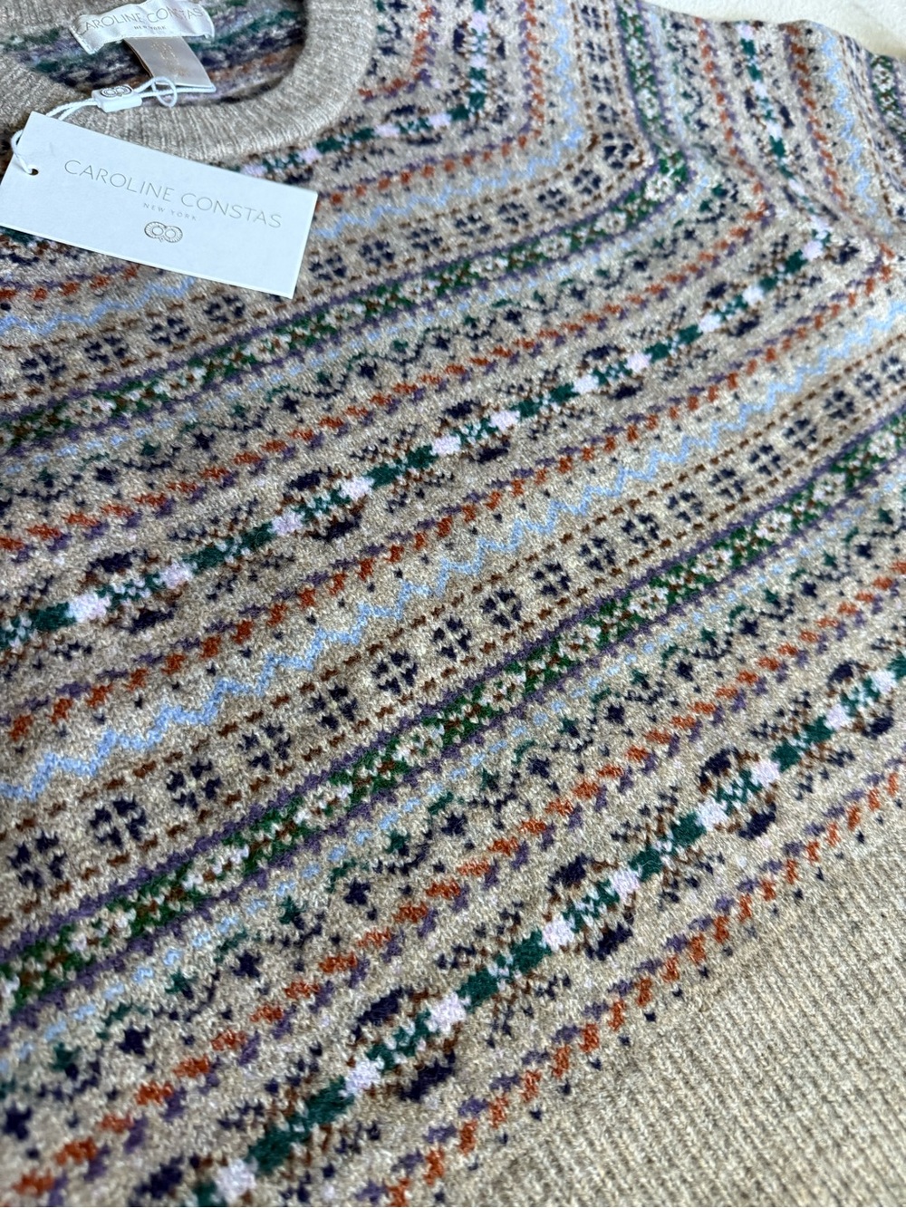 NWT Caroline Constas Fair Isle knit sweater Wool Blend - Picture 8 of 10